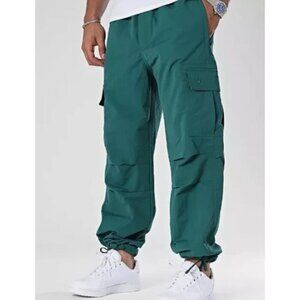 Adidas Nylon Ripstop Cargo Pants Men Green Baggy Woven Adjustable Size XS